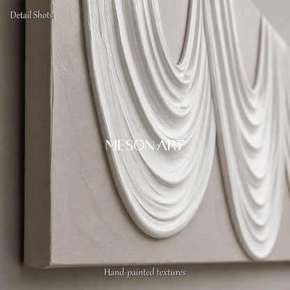 White And Gray Sculptural 3D Textured Modern Organic Wall Art Panoramic Canvas Painting By Mesonart