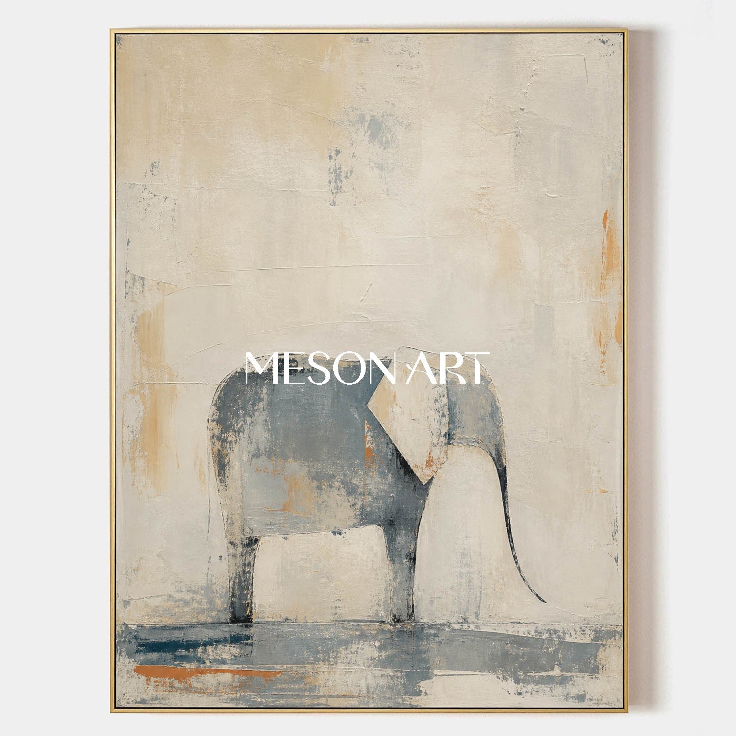Minimalist Elephant Wall Art In Beige And Grey Tones For Serene Living Room Decor