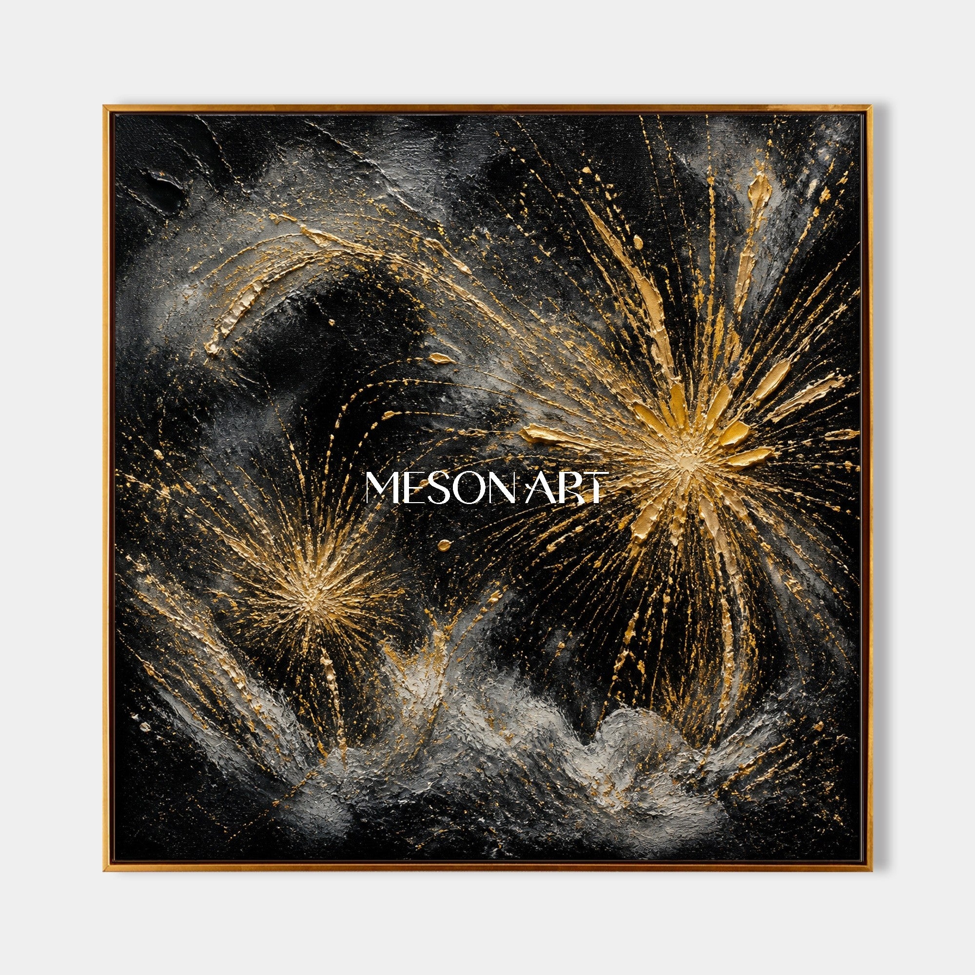 Luxury Black And Gold Abstract Art With Textured Relief For Modern Living Room Decor