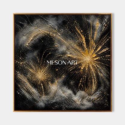 Luxury Black And Gold Abstract Art With Textured Relief For Modern Living Room Decor