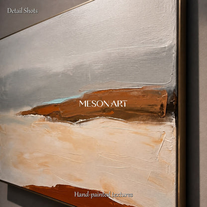 Gray And Beige Abstract Landscape Painting Textured Contemporary Art Rectangular Wall Decor By Mesonart