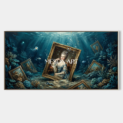 Blue And Gold Surrealism Figurative Art Panoramic Wall Decor Original Artist Hand Painted By Mesonart