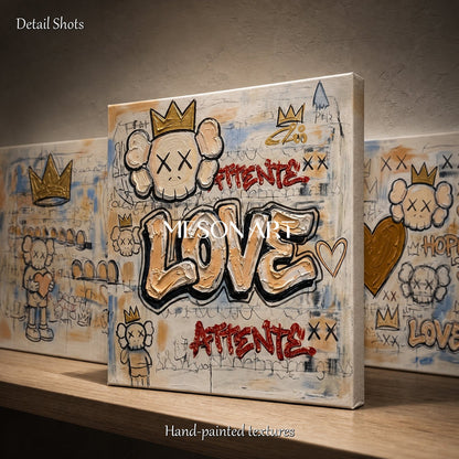 Urban Graffiti Wall Art With Crown And Heart Motifs For Modern Living Room Decor