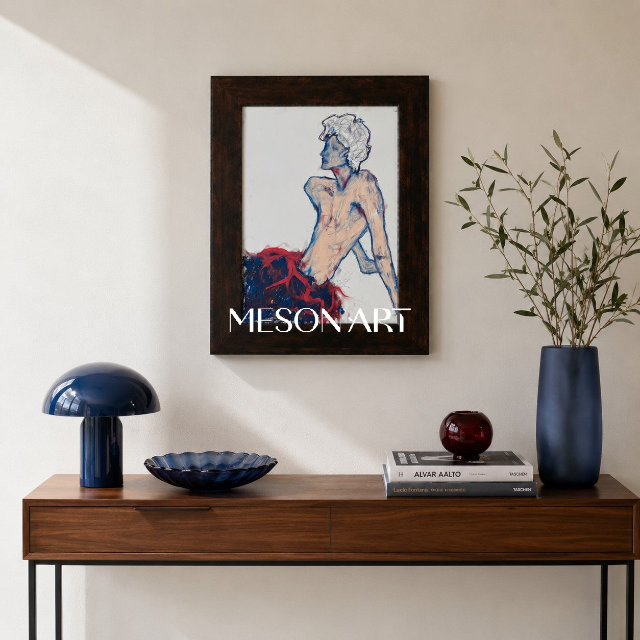 White And Red Contemporary Figurative Painting Original Artist Hand Painted Rectangular Wall Art Collectible Fine Luxury Art By Mesonart