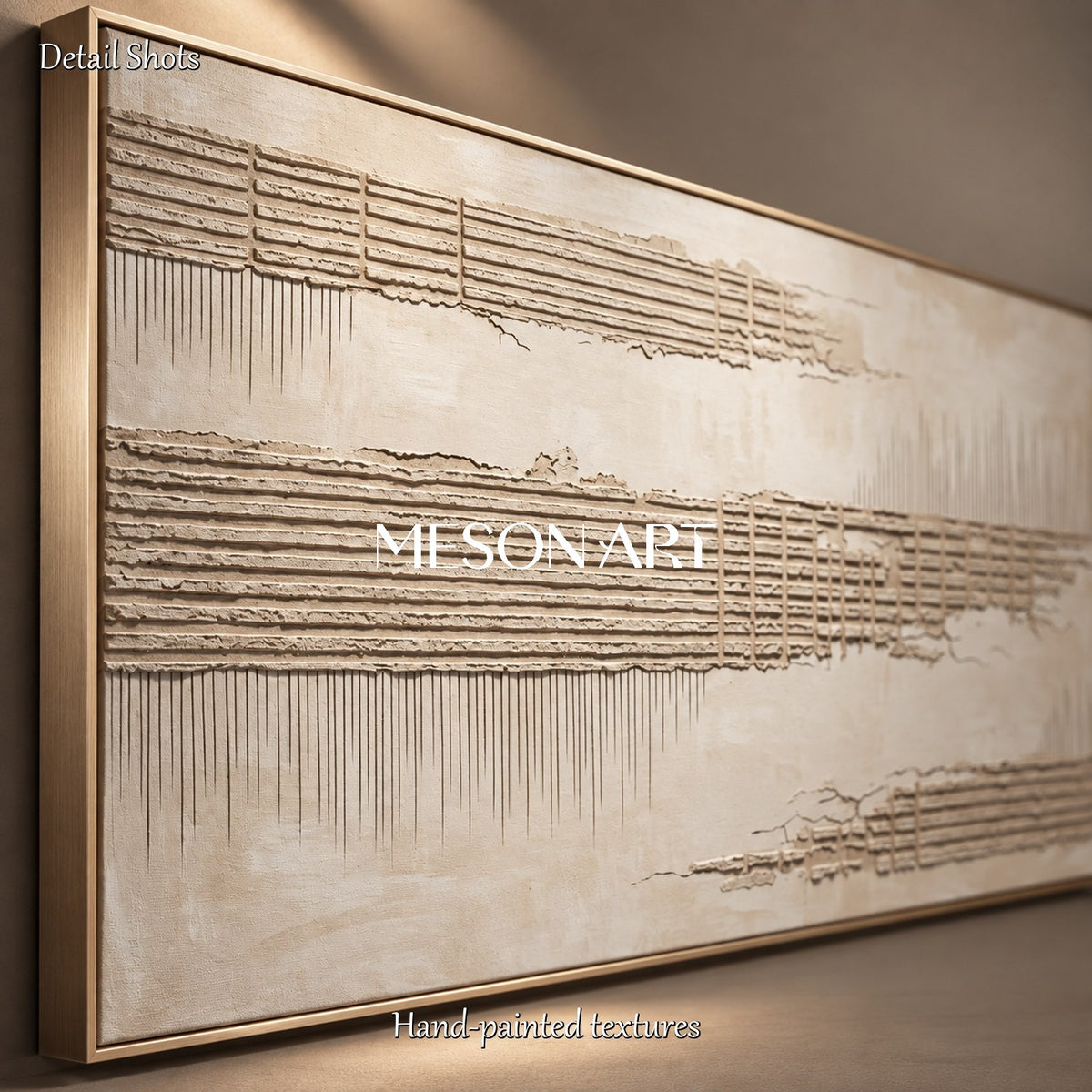 Beige Textured Painting Panoramic Wall Art For Living Room Original Artist Hand Painted By Mesonart