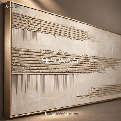 Beige Textured Painting Panoramic Wall Art For Living Room Original Artist Hand Painted By Mesonart