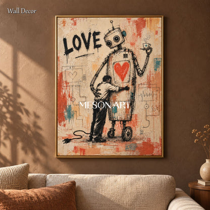 Red And Beige Abstract Pop Art Painting Original Artist Hand Painted On Canvas Rectangular Wall Decor By Mesonart