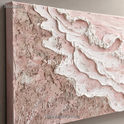 Large Pink 3D Plaster Art With Textured Waves For Modern Bedroom Decor