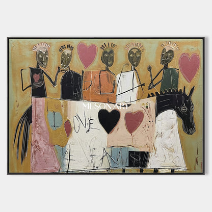 Beige And Black Abstract Figurative Painting Large Original Contemporary Modern Wall Art Rectangular By Mesonart