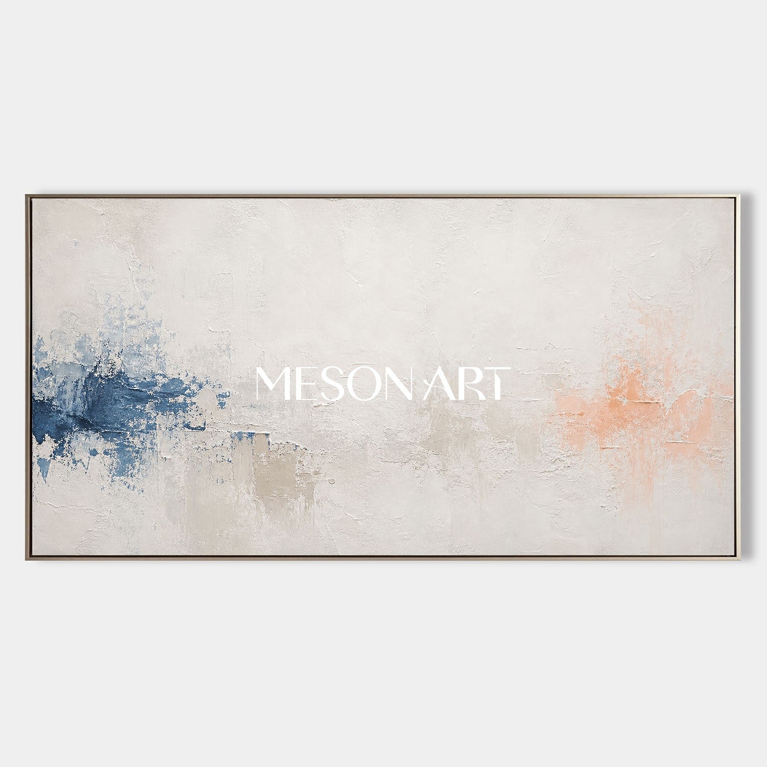 Blue And White Minimalist Abstract Painting For Modern Living Room Decor With Textured Canvas