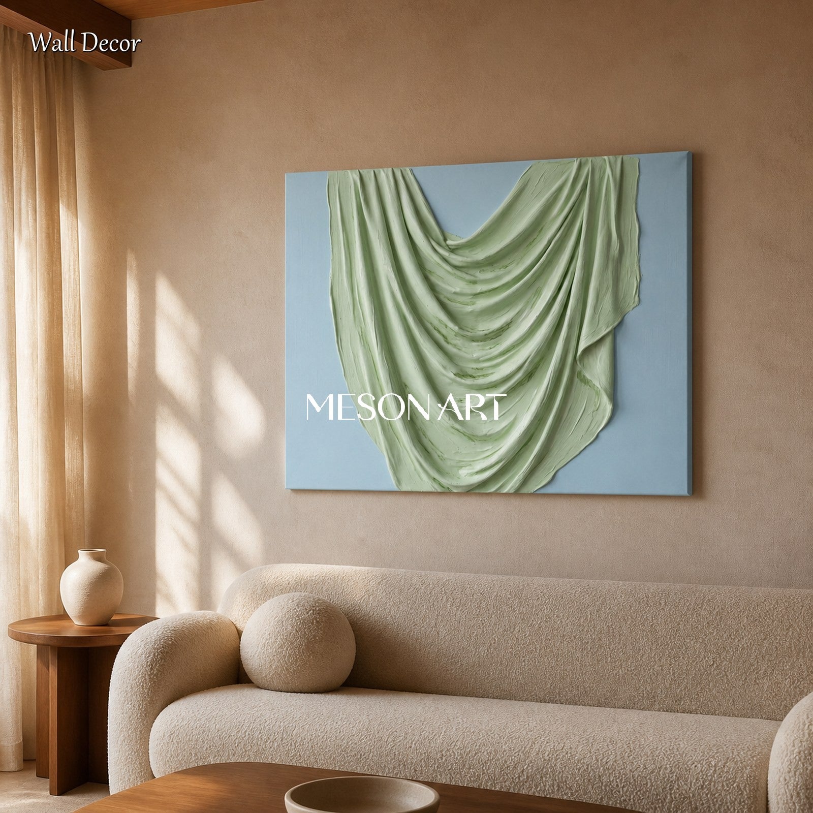 Green And Blue Minimalist Sculptural Wall Art Rectangular Original Artist Hand Painted By Mesonart