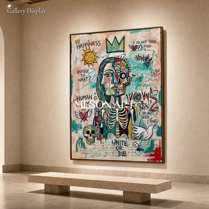 Urban Graffiti Art Painting With Bold Typography And Pop Surrealism For Modern Living Room Decor
