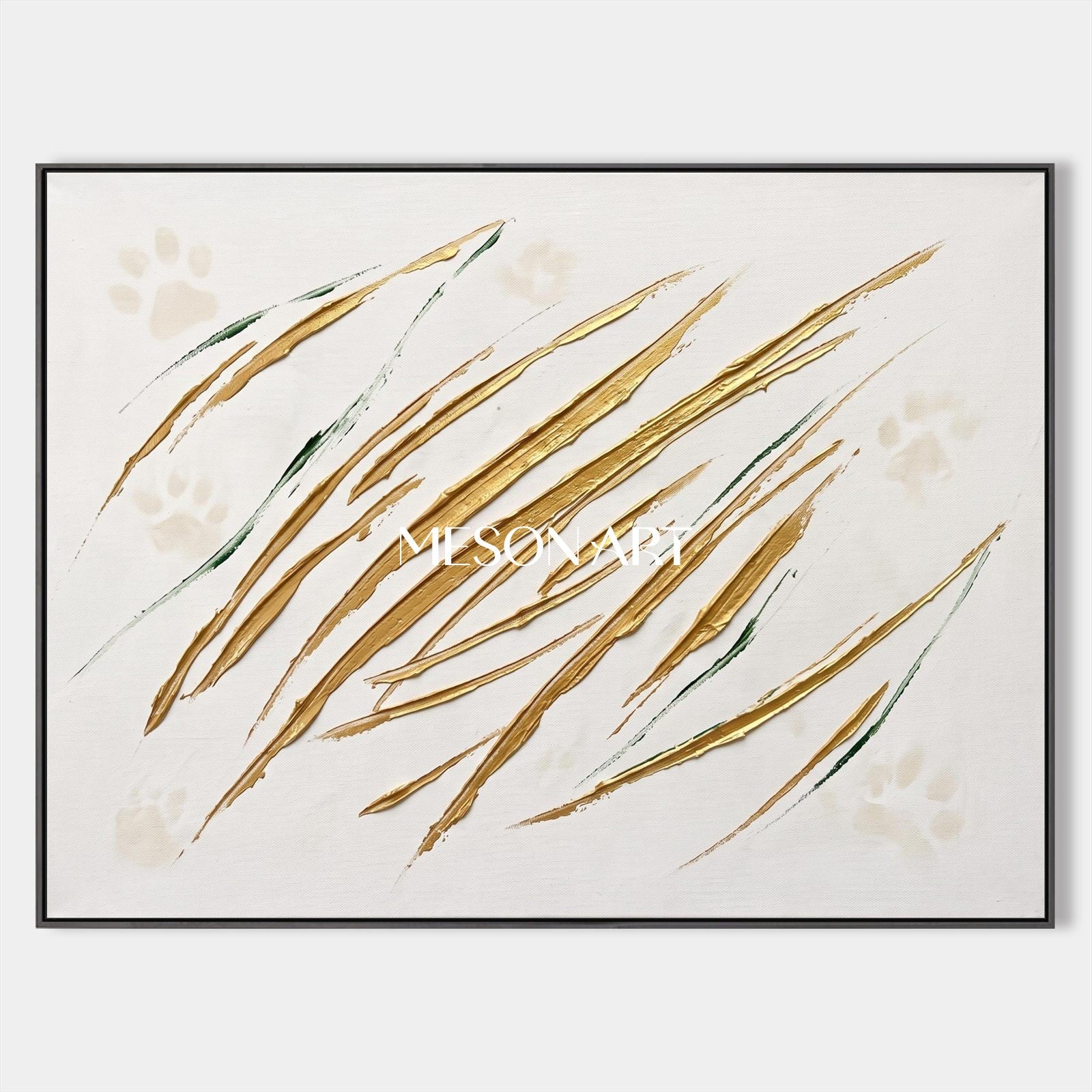White And Gold Abstract Expressionism Painting Jackson Pollock Inspired Rectangular Wall Art For Living Room By Mesonart