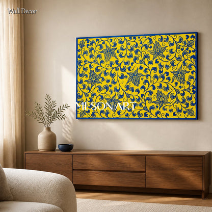 Yellow And Blue Islamic Persian Art Rectangular Wall Decor Inspired By Ottoman Design By Mesonart
