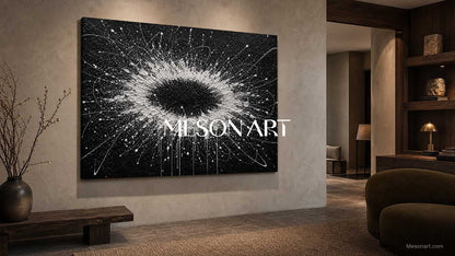 Black And White Abstract Textured Wall Art With Pollock Style For Modern Living Room Decor