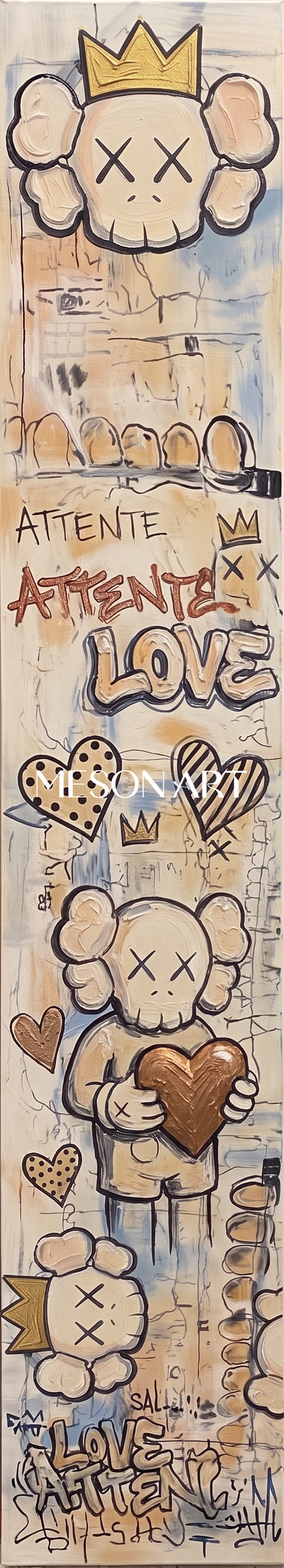 Bold Pop Art Diptych With Graffiti And Gold Accents For Modern Living Room