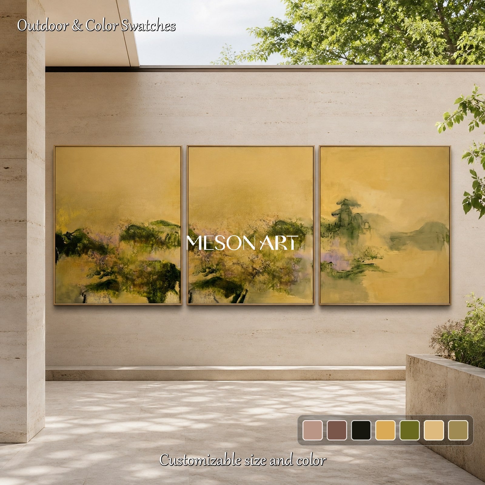 Gold And Green Abstract Expressionist Painting Rectangular Wall Art Original Artist By Mesonart