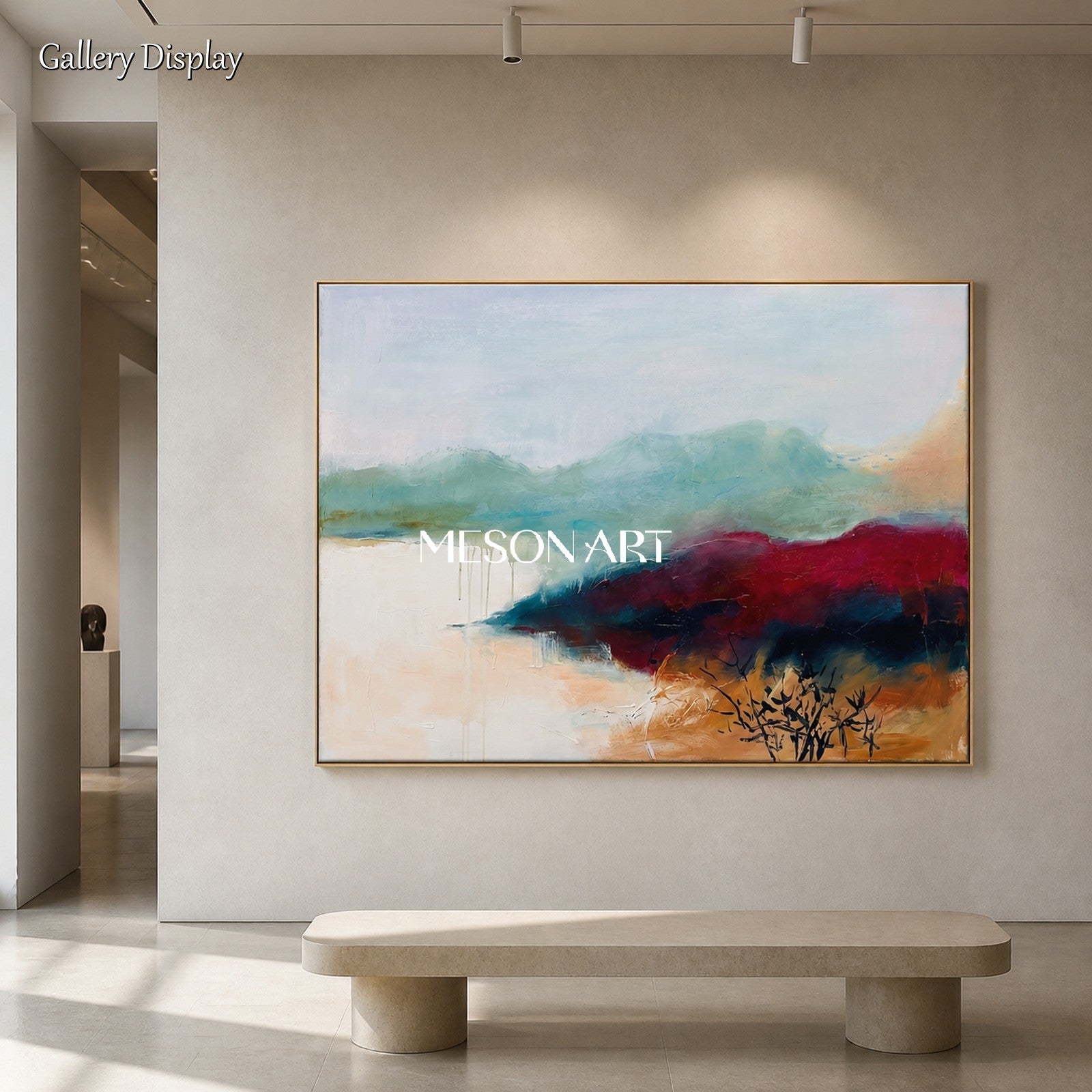 Red And Blue Abstract Landscape Painting Rectangular Wall Art Original Artist Contemporary Expressionist Art By Mesonart