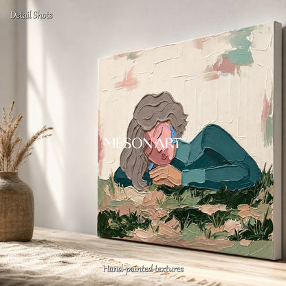 Green And Pink Abstract Figurative Modern Portrait Painting Rectangular Wall Art Original Artist By Mesonart