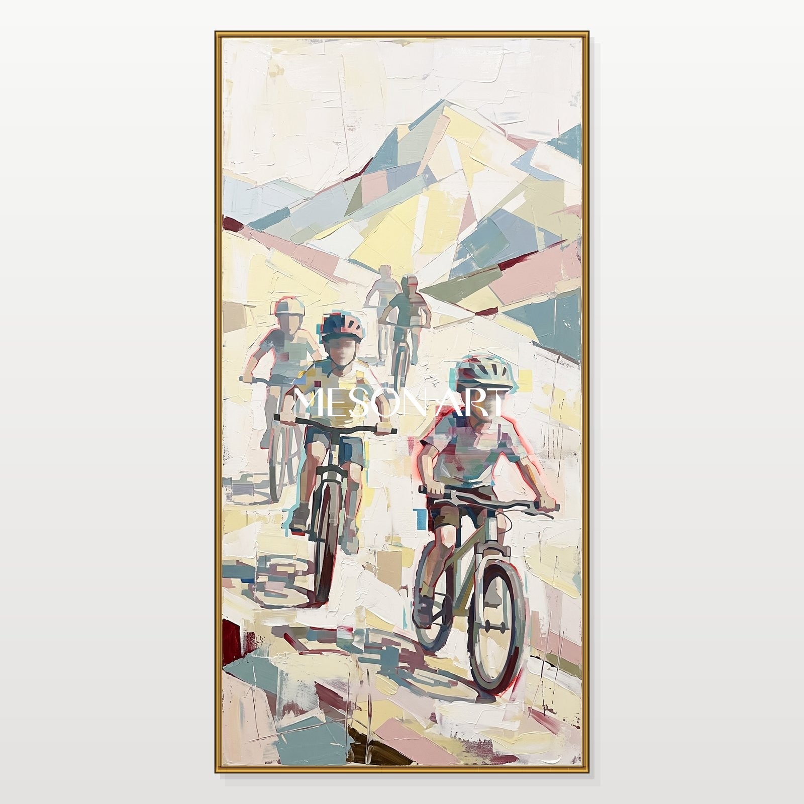 White And Yellow Figurative Motion Art Panoramic Oil Painting On Canvas For Living Room By Mesonart
