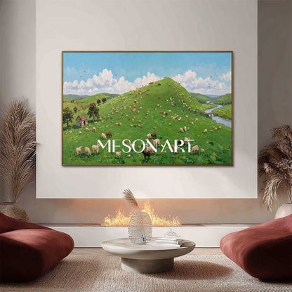Square Canvas Farm Scene Painting Ideal For Bright And Welcoming Entryway