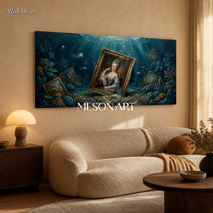 Blue And Gold Surrealism Figurative Art Panoramic Wall Decor Original Artist Hand Painted By Mesonart