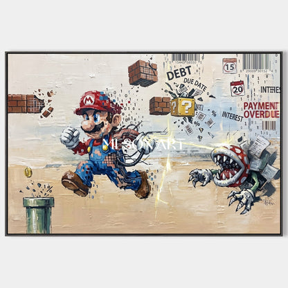 Red And Blue Surrealist Painting Cyber Mario Video Game Art Rectangular Wall Decor For Living Room By Mesonart