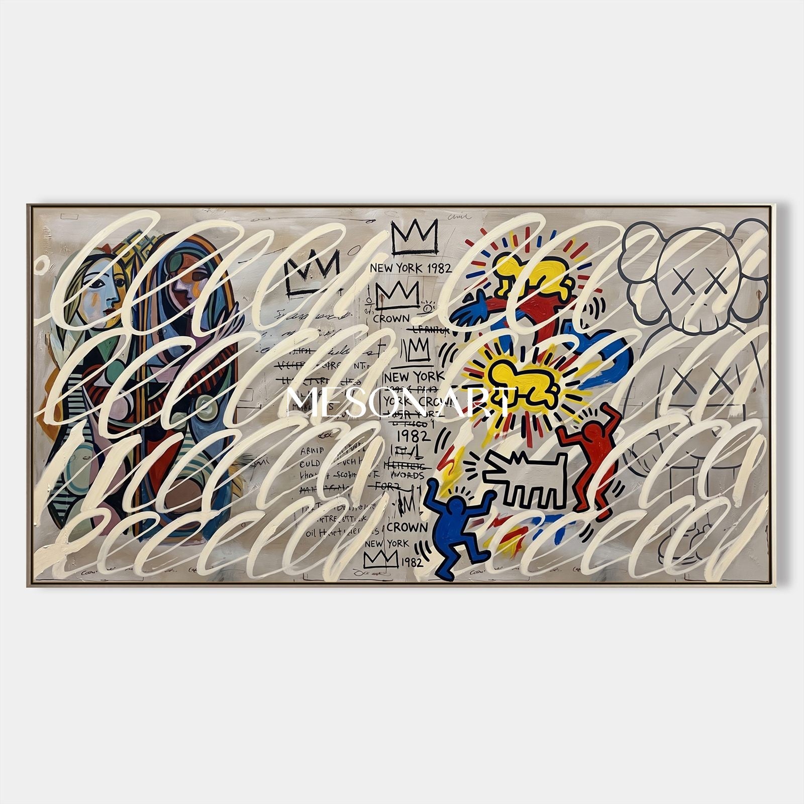 Original Urban Graffiti Art Painting With Pop Culture Icons For Modern Living Room Decor