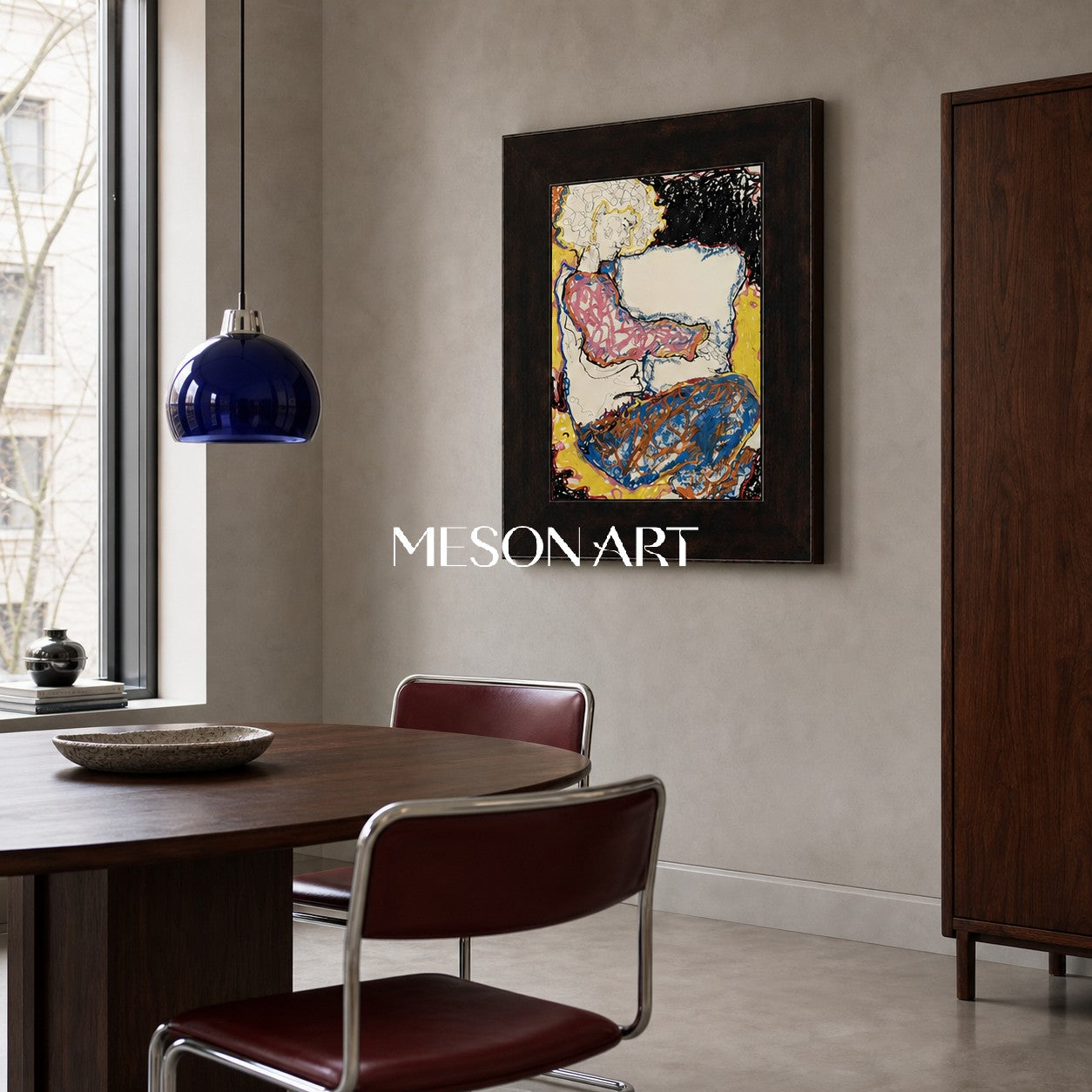 Modern Abstract Figure Painting With Blue And Yellow For Living Room Wall Decor