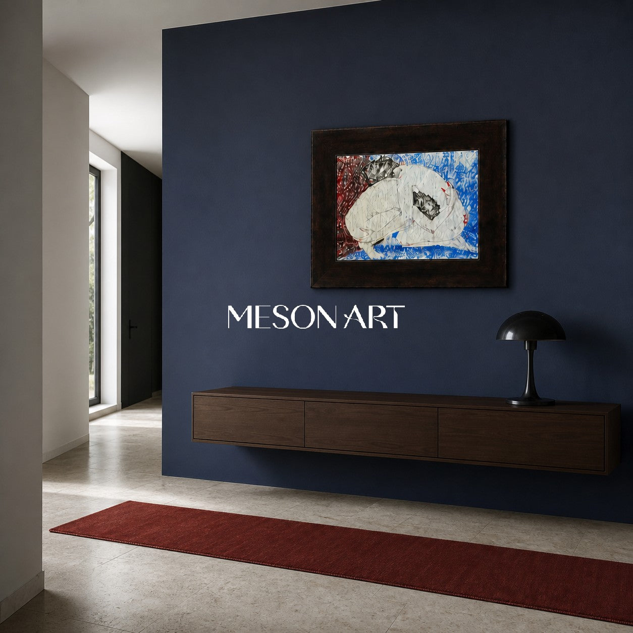 Modern Abstract Painting With Red And Blue Textures For Contemporary Living Room Decor