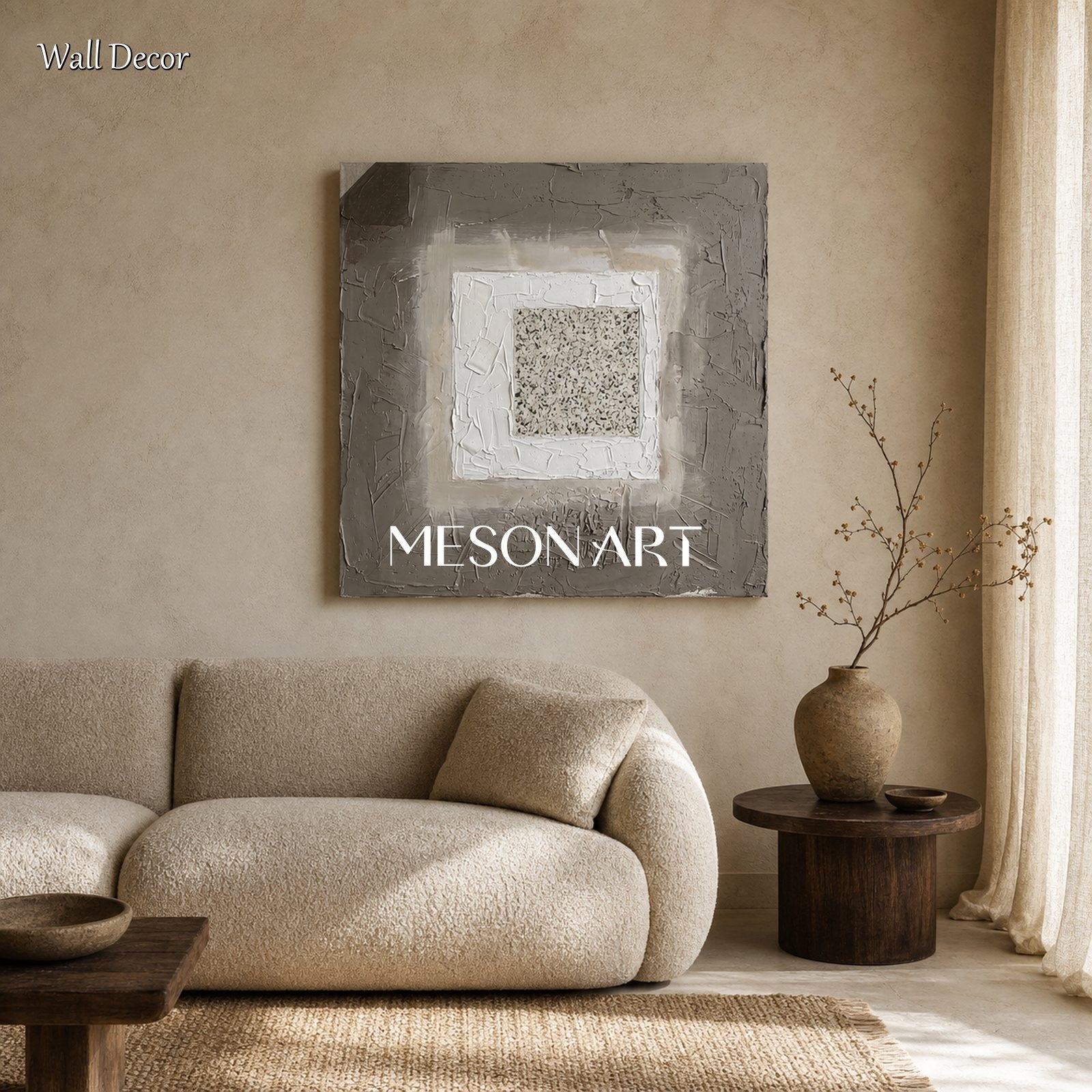 Minimalist Textured Wall Art Gray And White Abstract Painting For Modern Home Decor