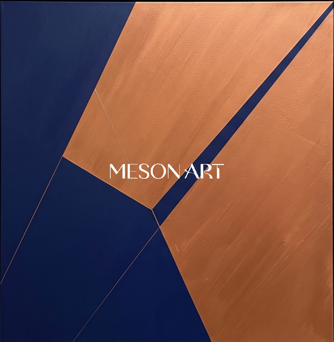Blue And Gold Painting Contemporary Original Art Square Wall Decor For Living Room By Mesonart