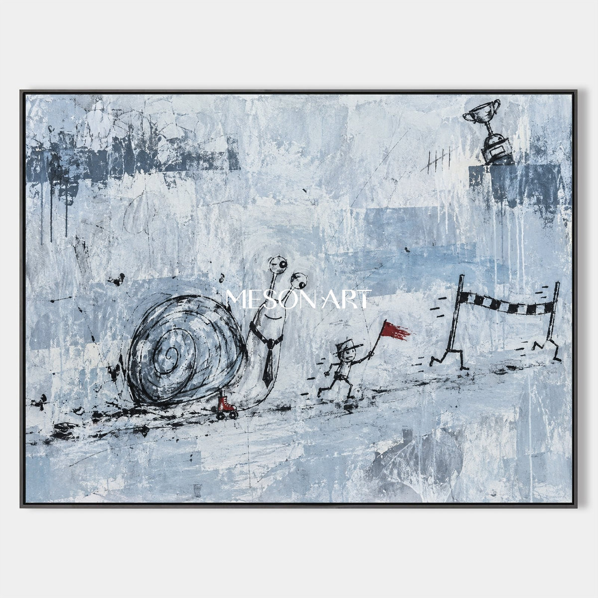 Blue And White Abstract Graffiti Street Art Painting Original Artist Contemporary Urban Wall Canvas By Mesonart