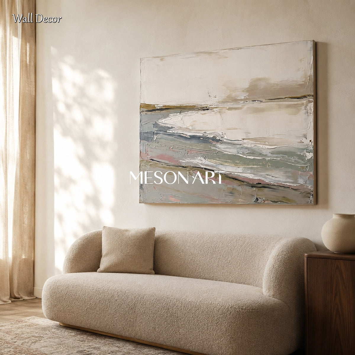 Beige And Gray Abstract Landscape Painting Rectangular Wall Art Large Original Artist By Mesonart