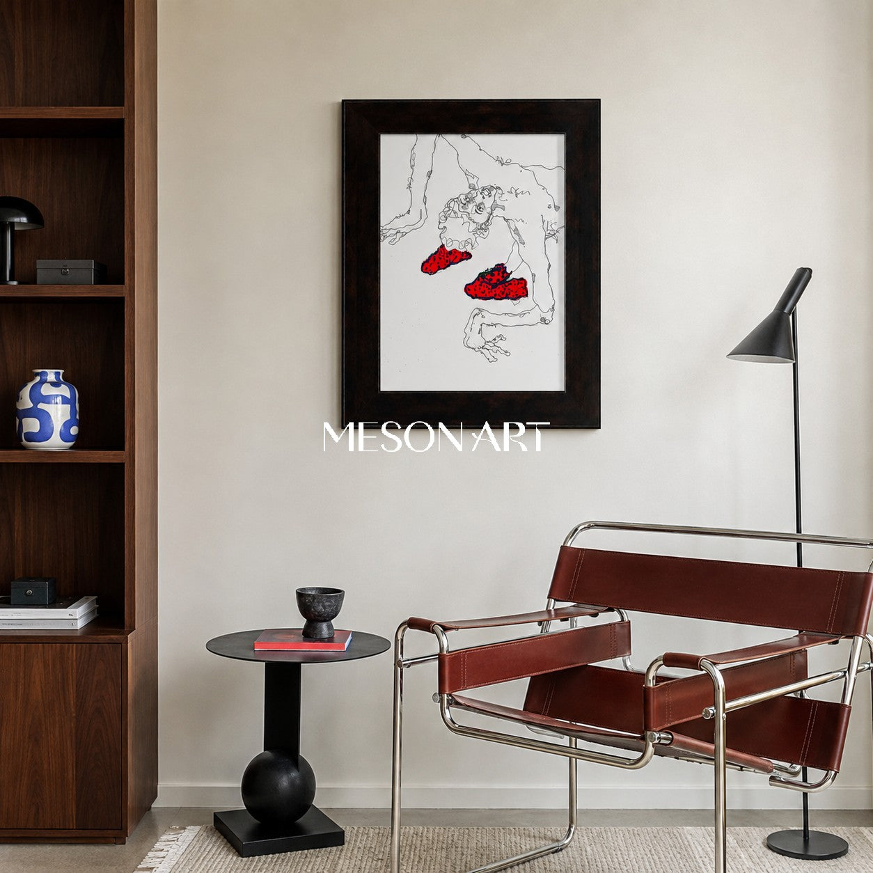 Red And Black Contemporary Original Painting Statement Artwork Rectangular Wall Decor For Living Room By Mesonart