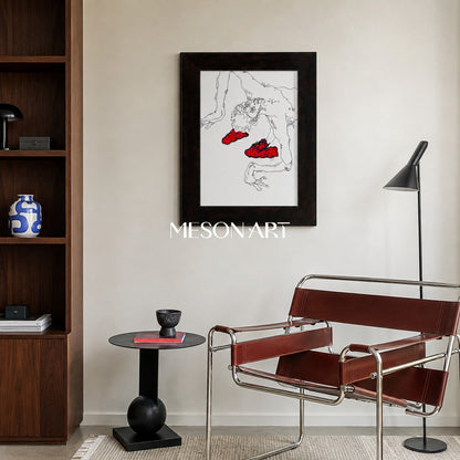 Red And Black Contemporary Original Painting Statement Artwork Rectangular Wall Decor For Living Room By Mesonart