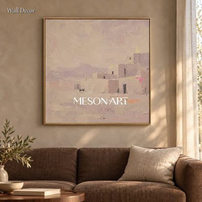 Neutral Beige Abstract Landscape Square Wall Art Palette Knife Painting By Mesonart