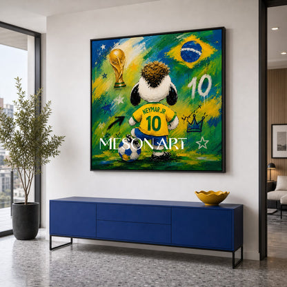 Brazilian Football Graffiti Art With Neymar Jr And World Cup Trophy For Living Room Decor