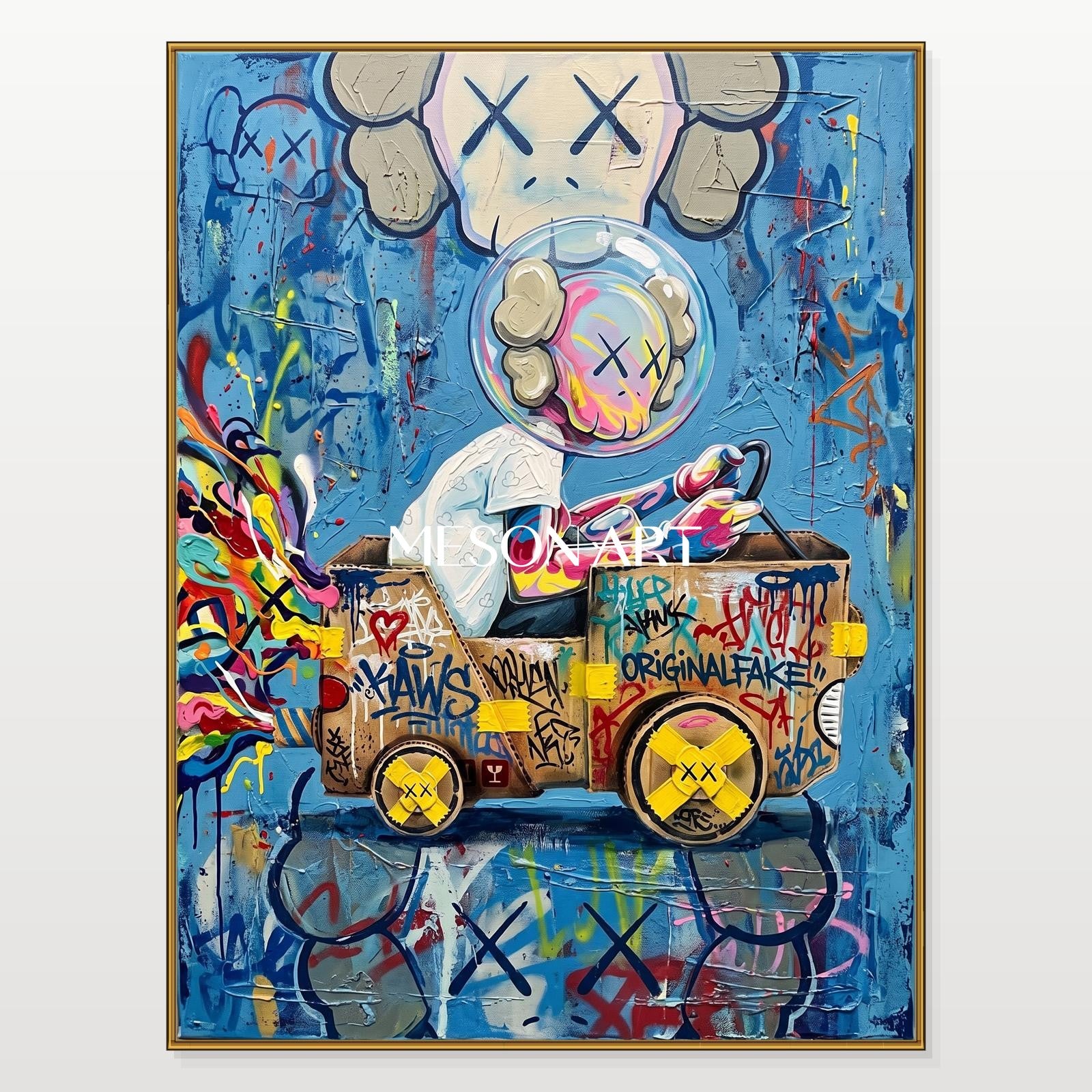 Bold Graffiti Art Painting With Pop Culture Icons For Modern Living Room Decor