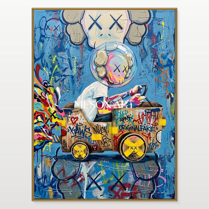 Bold Graffiti Art Painting With Pop Culture Icons For Modern Living Room Decor