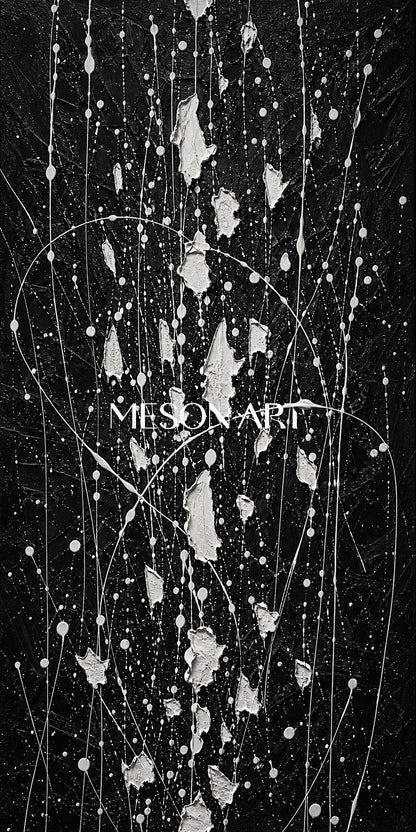 Large Black And White Abstract Pollock Art For Modern Living Room Decor