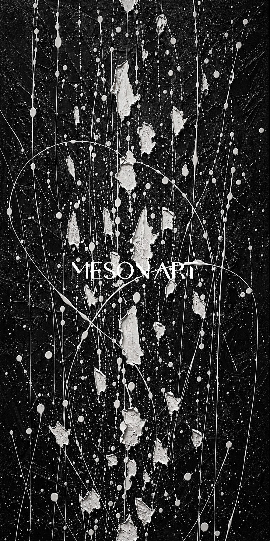 Large Black And White Abstract Pollock Art For Modern Living Room Decor