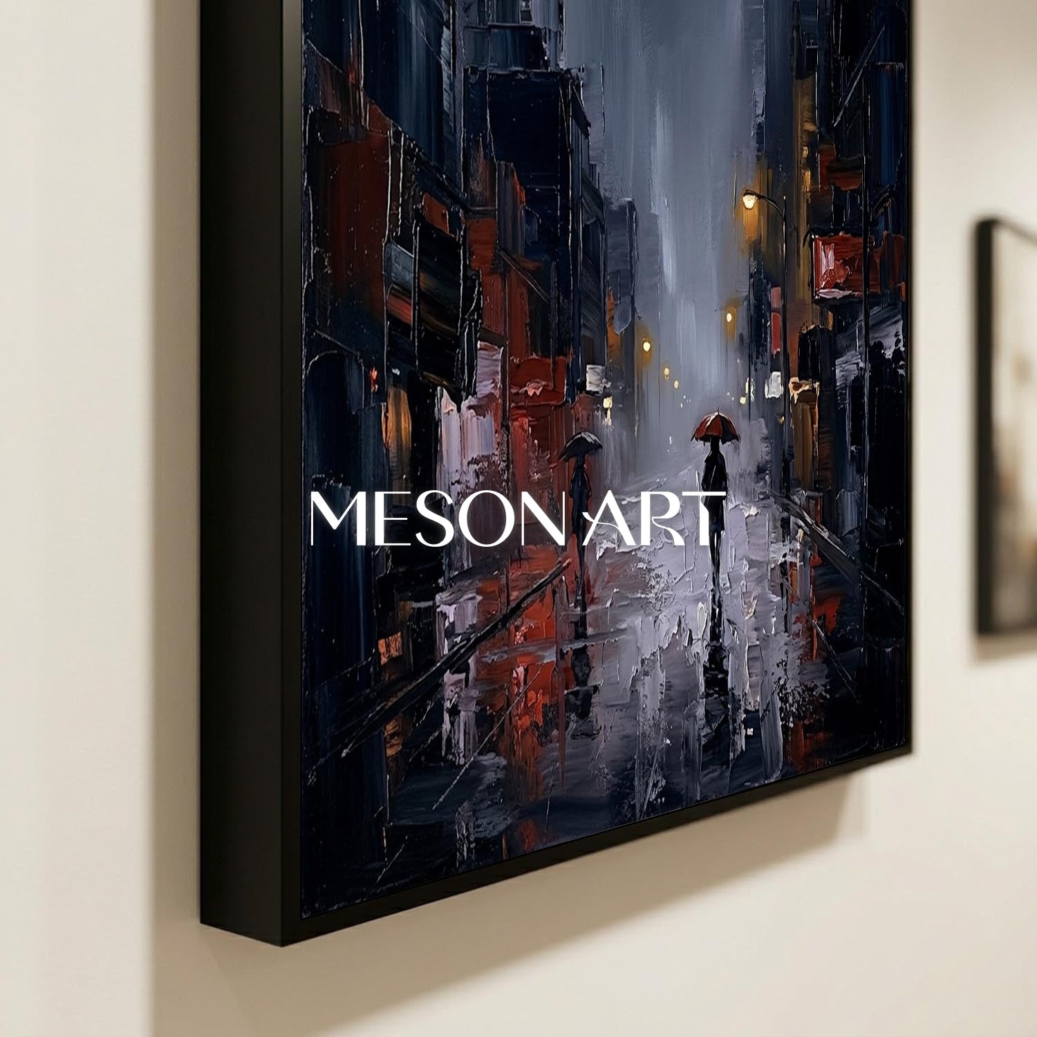 Abstract City Rain Painting With Plaster Texture For Modern Living Room And Office Decor