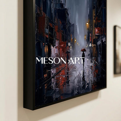 Abstract City Rain Painting With Plaster Texture For Modern Living Room And Office Decor