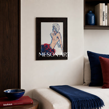 White And Red Contemporary Figurative Painting Original Artist Hand Painted Rectangular Wall Art Collectible Fine Luxury Art By Mesonart