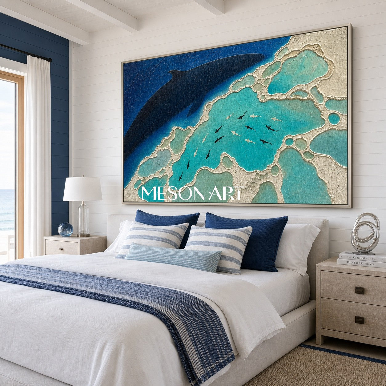 Deep Blue Shark Migration Art With Textured Relief For Modern Living Spaces