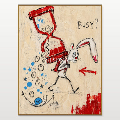Red And Blue Abstract Graffiti Painting Hand Painted Urban Wall Art Rectangular Canvas By Mesonart