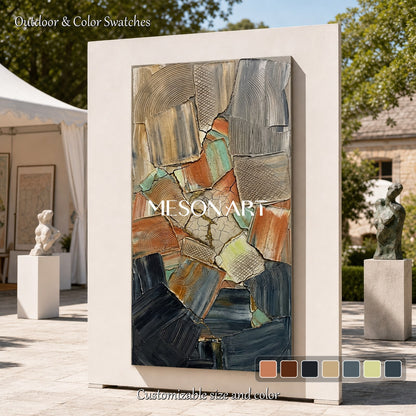 Brown Wabi Sabi Abstract Painting With Textured Relief For Modern Living Room Decor
