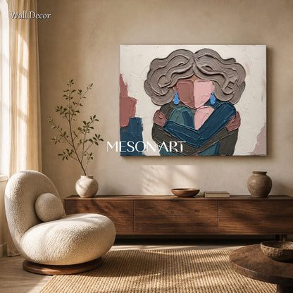 Pink And Blue Modern Portrait Painting Abstract Figurative Art Rectangular Wall Decor By Mesonart