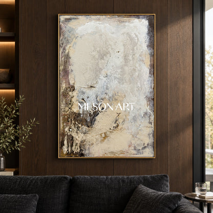 Neutral Black And White Abstract Painting Modern Textured Canvas Wall Art For Living Room By Mesonart